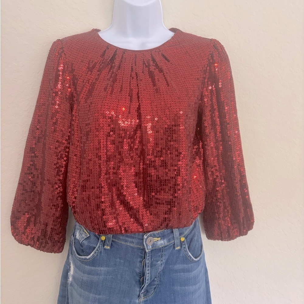 Alice + Olivia Avila Sequin Crop Top Red Size S/P